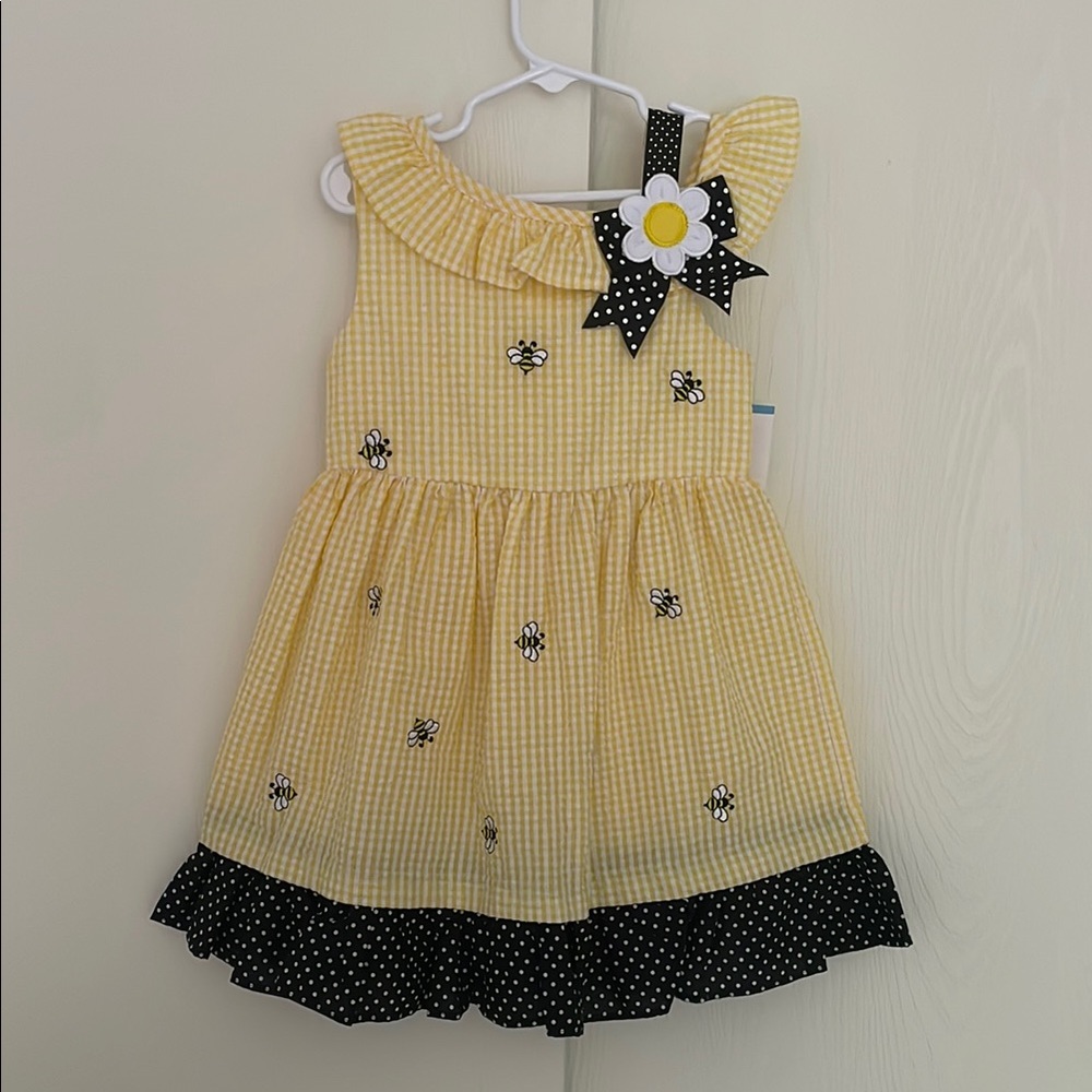 Yellow Gingham Kids Dress with Floral Accent